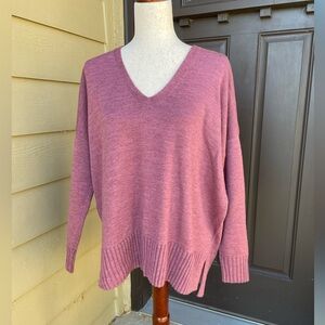 Eileen Fisher dusty pink merino wool knit long sleeve V Neck top
